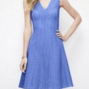 Ann Taylor Periwinkle Blue Eyelet Fit & Flare Dress Sleeveless V-Neck Size 8